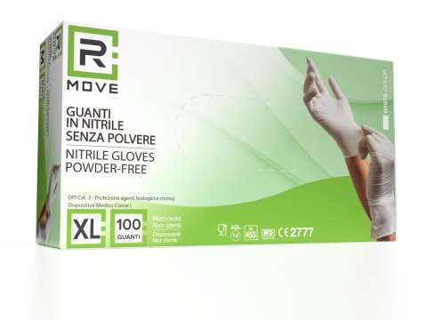 Guanti Nitrile Bianco - XL - 100 pz - Monouso - Senza polvere - RMove