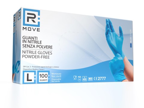 Guanti Nitrile Blu - L - 100 pz - Monouso - Senza polvere - RMove