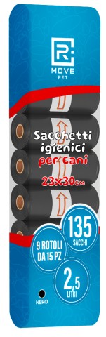 Sacchetti igienici per cani RMove - 9 rotoli da 15 sacchetti - 23x30cm - neri