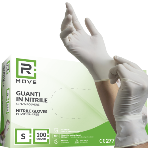 Guanti Nitrile Bianco - S - 100 pz - Monouso - Senza polvere - RMove