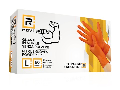 Guanti Nitrile Arancione da Lavoro RMove 8,5 g - L - Senza polvere - 50 pz