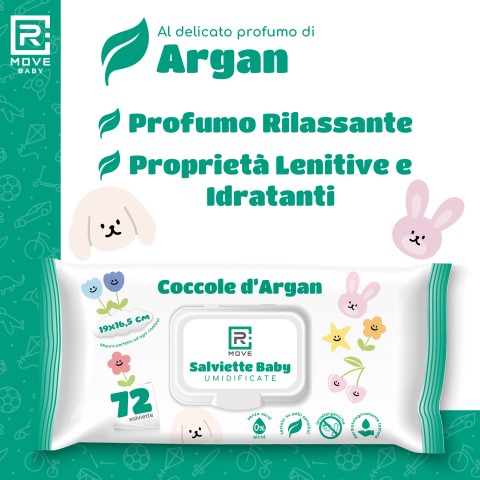 Salviettine Baby Umidificate Idratanti RMove - Argan - 8 confezioni da 72pz