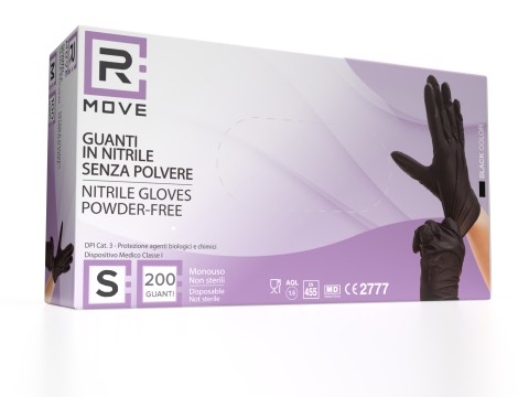 Guanti Nitrile Nero - S - 200 pz - Monouso - Senza polvere - RMove