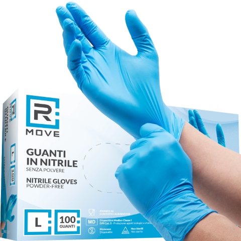 Guanti Nitrile Blu - L - 100 pz - Monouso - Senza polvere - RMove