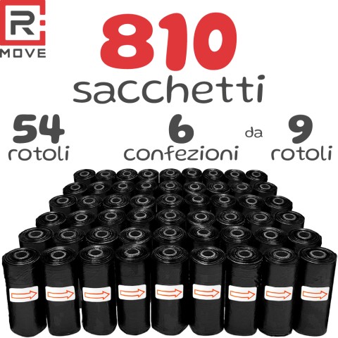 Sacchetti igienici per cani RMove - 54 rotoli da 15 sacchetti - 23x30cm - neri