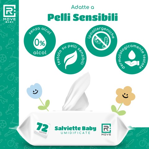 Salviettine Baby Umidificate Idratanti RMove - Argan - 8 confezioni da 72pz