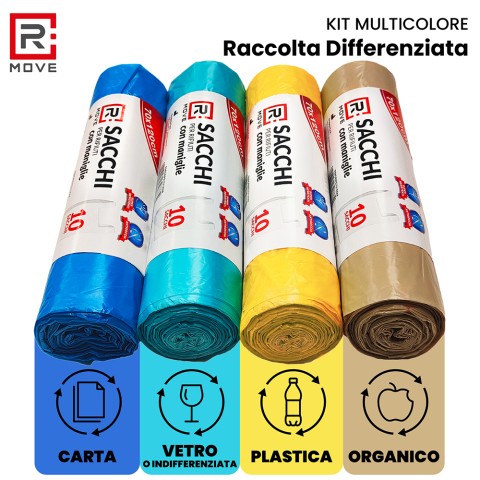 Sacchi Rifiuti con maniglie RMove - 70x120cm - vari colori - 4 rotoli da 10 pz