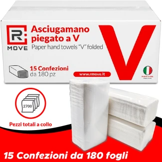 Asciugamani di carta piegati a V per dispenser – pura cellulosa 2 veli - 2700 pezzi - RMove