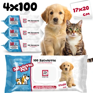 Salviette Igienizzanti alla Clorexidina per Cani e Gatti Rmove - 17x20 cm - 4 confezioni da 100 pz