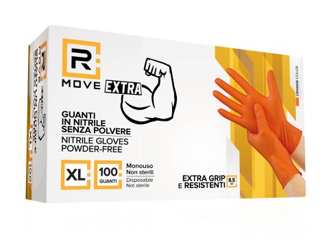 Guanti Nitrile Arancione da Lavoro RMove 8,5 g - XL - Senza polvere - 100 pz