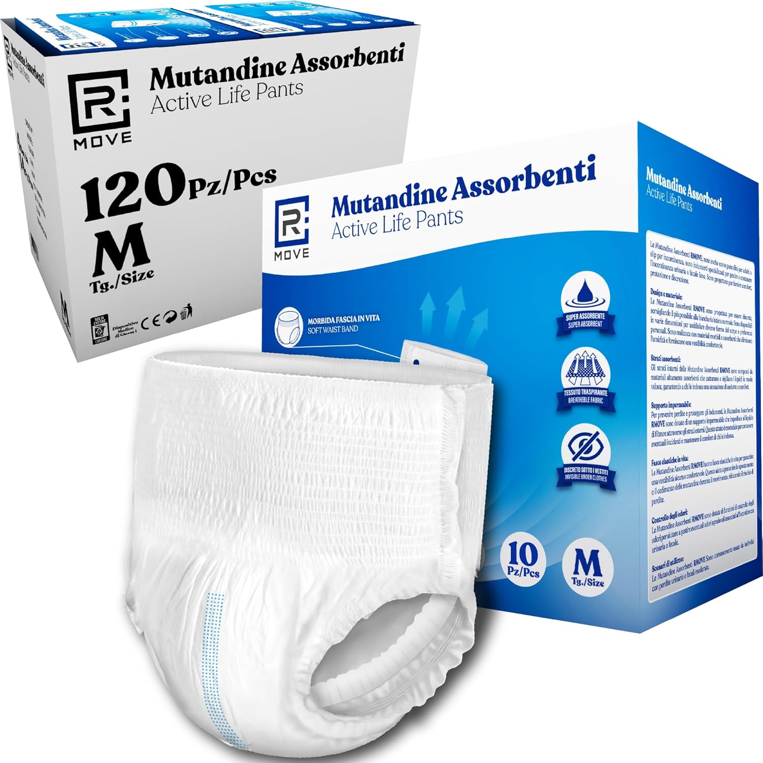 Mutandine Assorbenti RMove - M - 120 pz - Active Life Pants - 12 confezioni da 10 mutandine