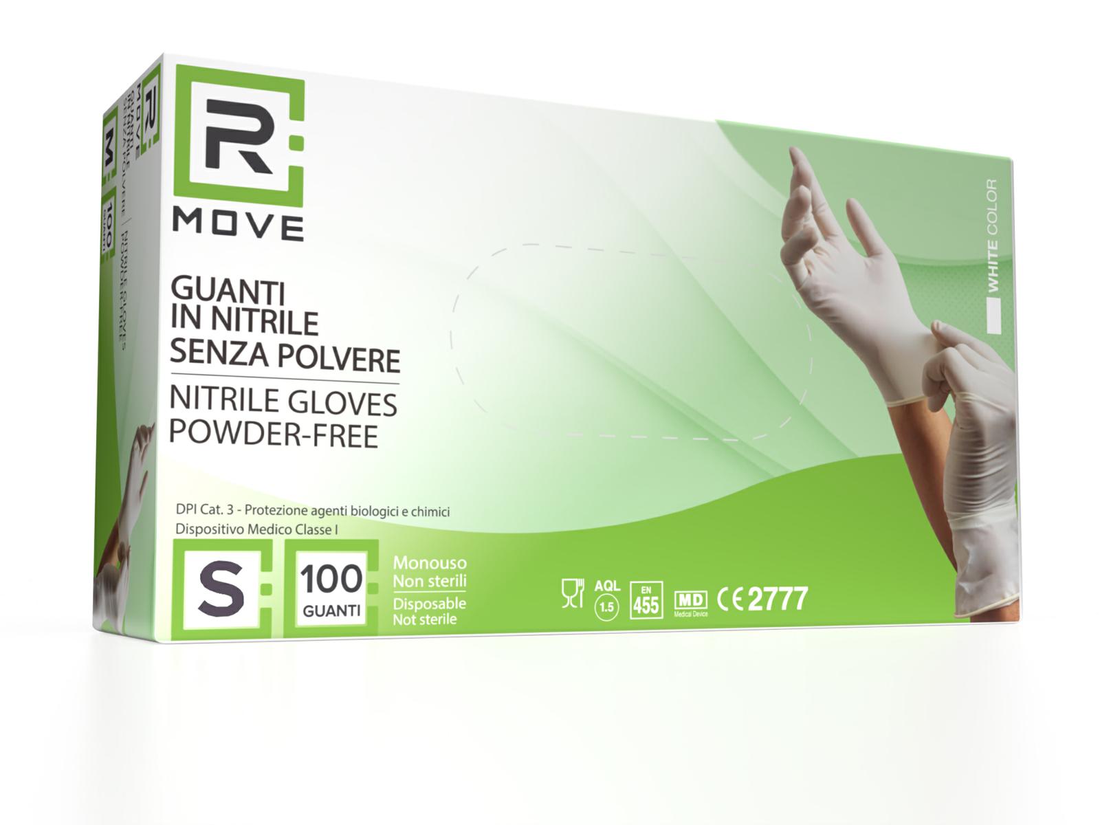 Guanti Nitrile Bianco - S - 100 pz - Monouso - Senza polvere - RMove