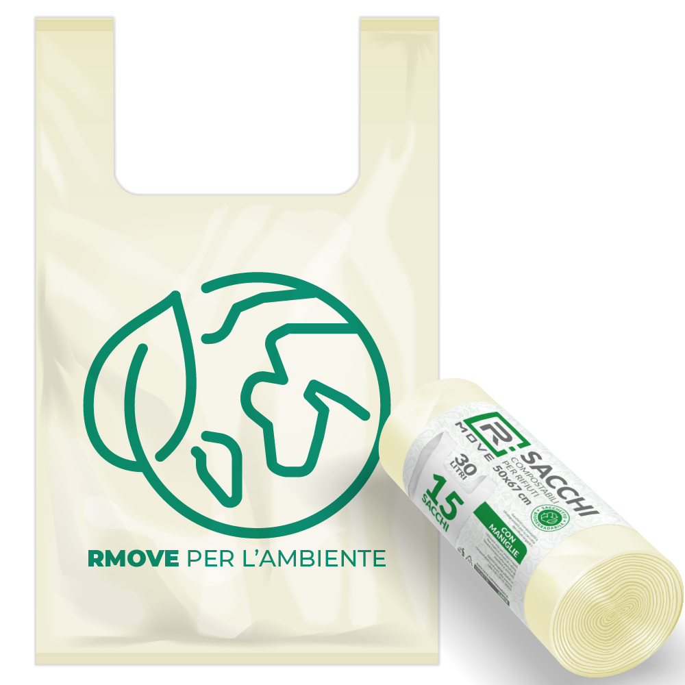 Sacchi Rifiuti biodegradabili compostabili RMove - 50x67 cm - 30 litri - 1 rotolo da 15 sacchi