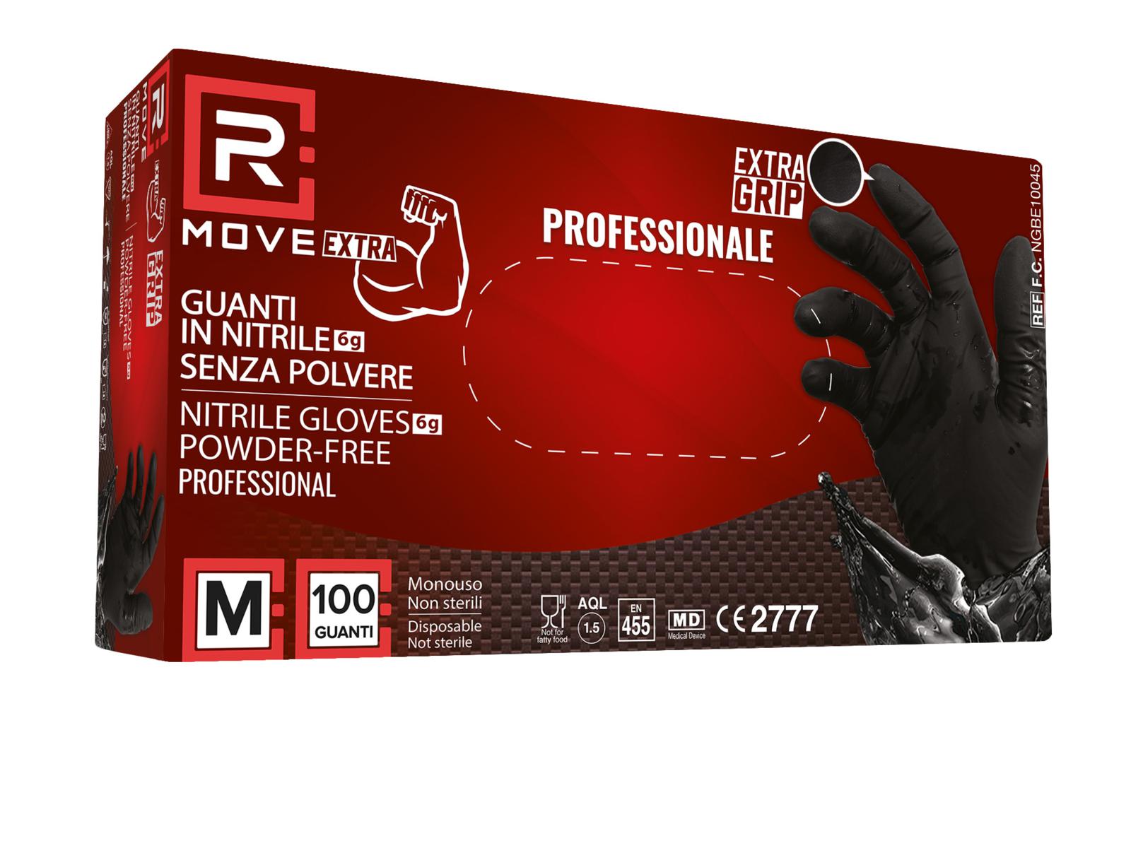 Guanti Nitrile Nero da Lavoro RMove 6 g - M - Senza polvere - 100pz