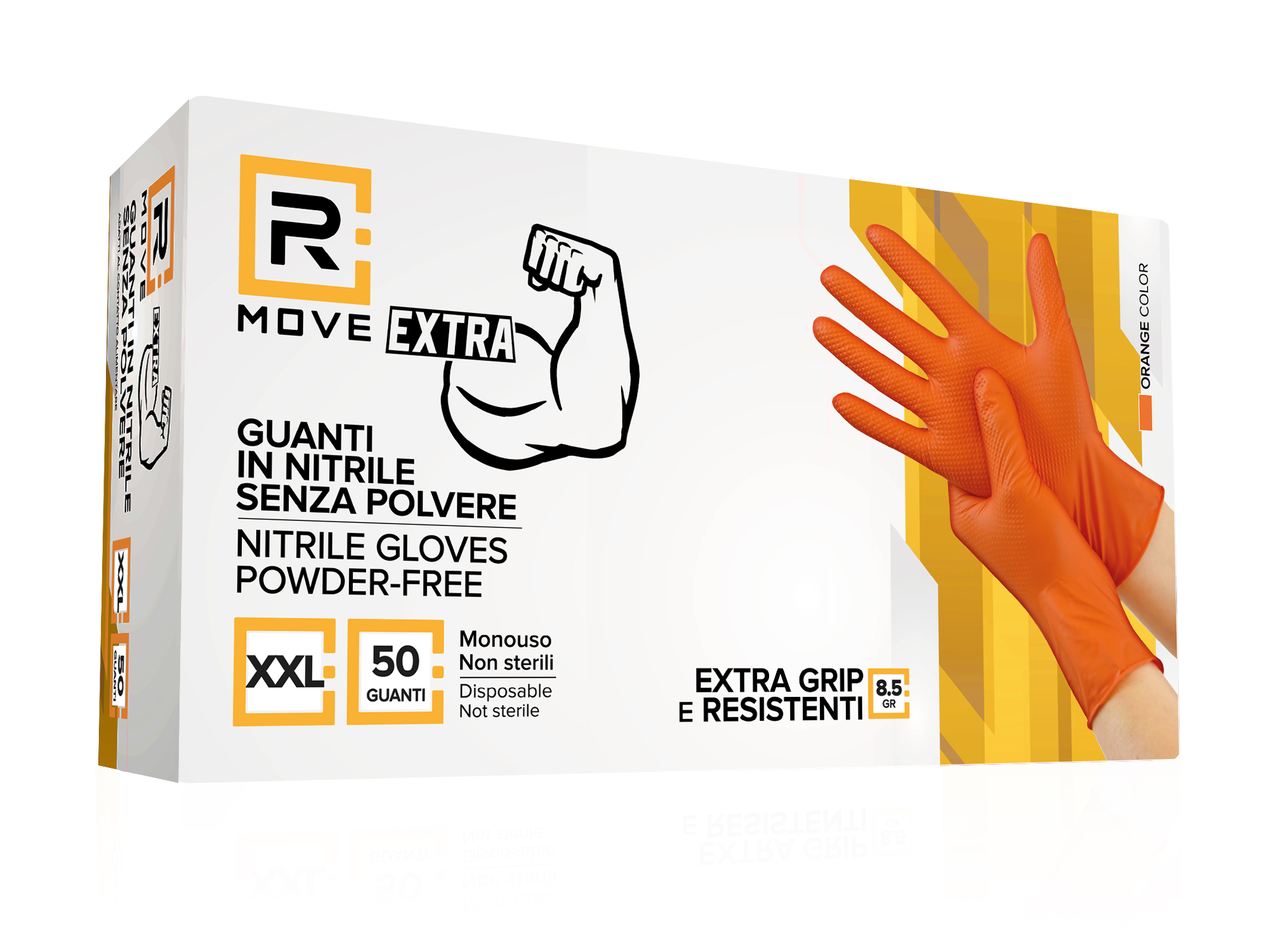Guanti Nitrile Arancione da Lavoro RMove 8,5 g - XXL - Senza polvere - 50 pz