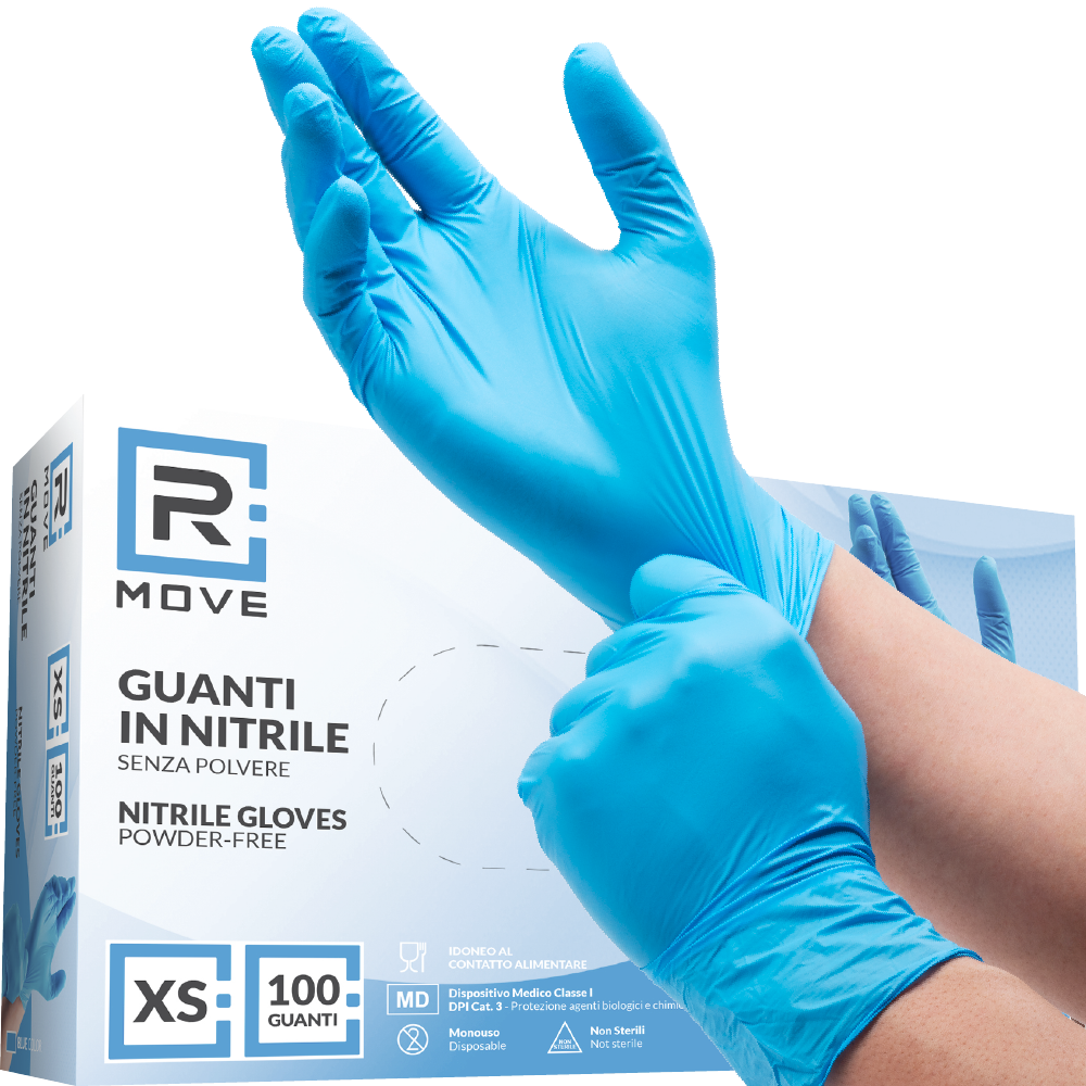 Guanti Nitrile Blu - XS - 100 pz - Monouso - Senza polvere - RMove
