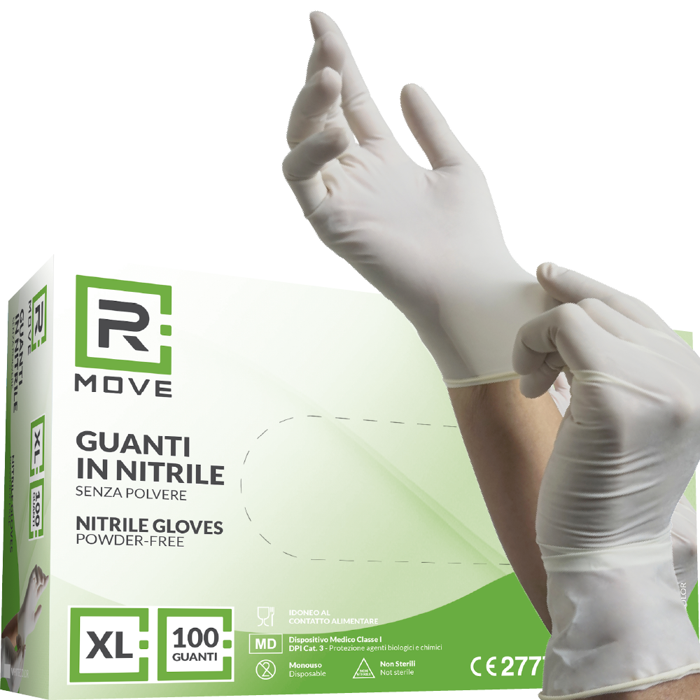 Guanti Nitrile Bianco - XL - 100 pz - Monouso - Senza polvere - RMove