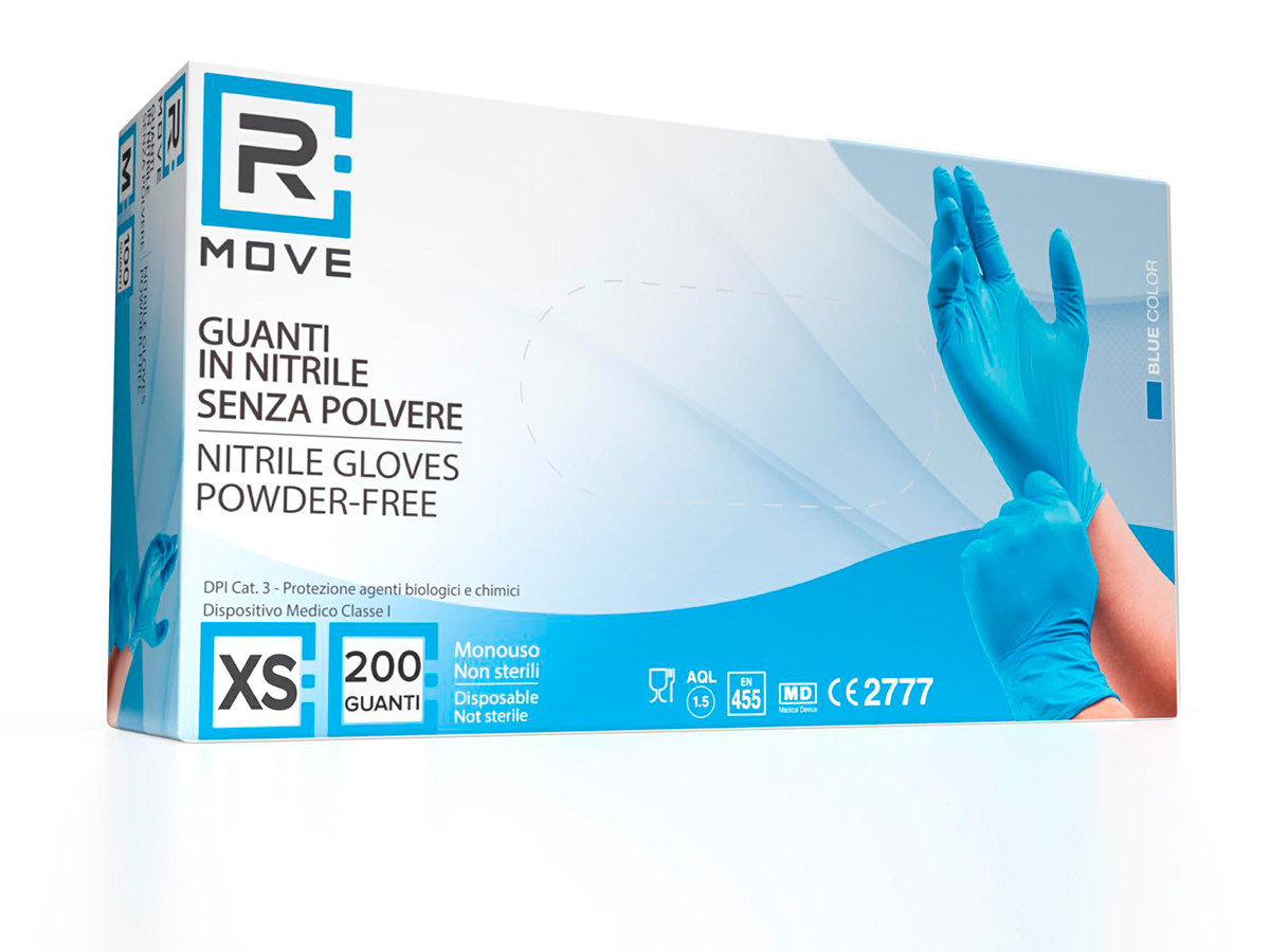 Guanti Nitrile Blu - XS - 200 pz - Monouso - Senza polvere - RMove