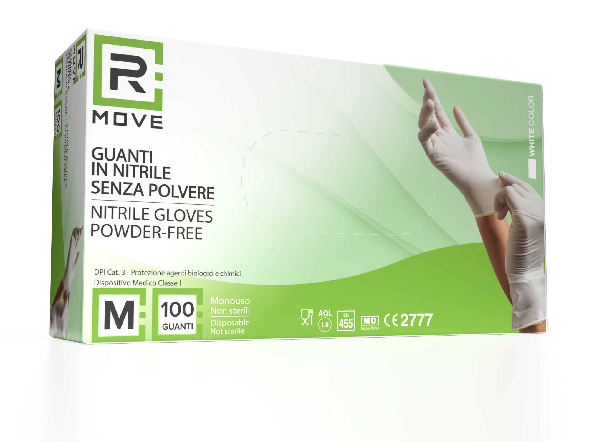 Guanti Nitrile Bianco - M - 100 pz - Monouso - Senza polvere - RMove