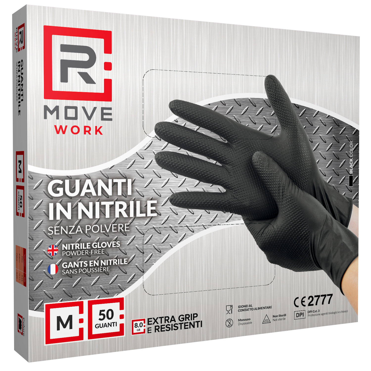 Guanti Nitrile Nero da Lavoro RMove 8,0 g - M - Senza polvere - 50 pz
