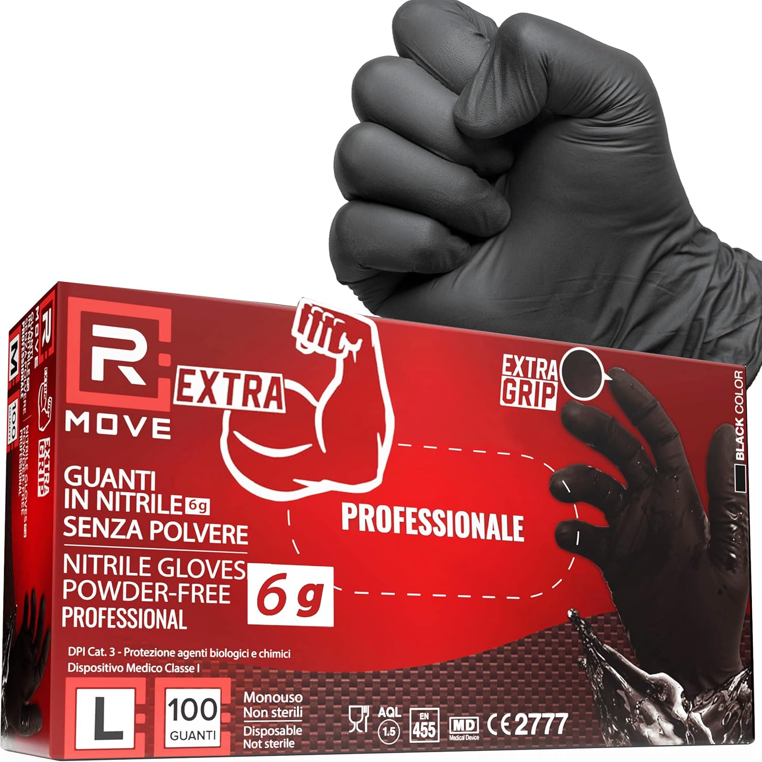 Guanti Nitrile Nero da Lavoro RMove 6 g - L - Senza polvere - 100pz
