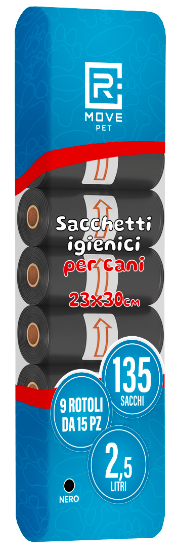 Sacchetti igienici per cani RMove - 9 rotoli da 15 sacchetti - 23x30cm - neri