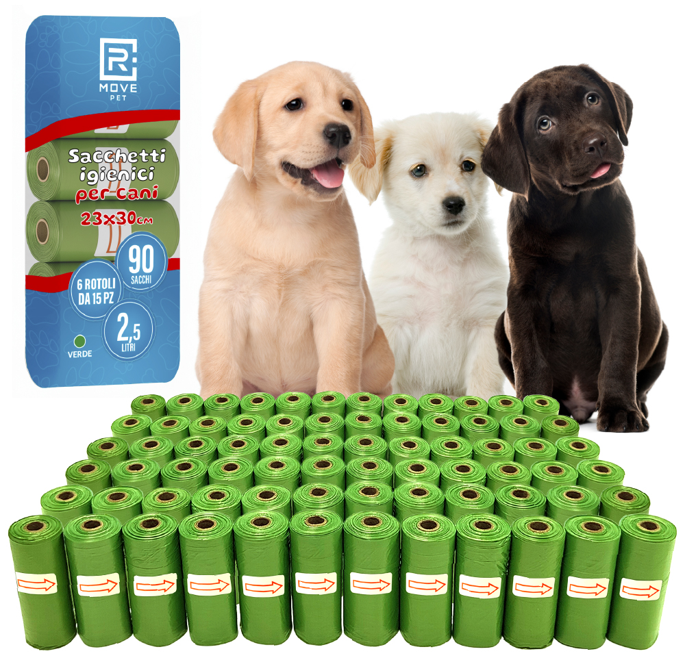Sacchetti igienici per cani RMove - 72 rotoli da 15 sacchetti - 23x30cm - verdi