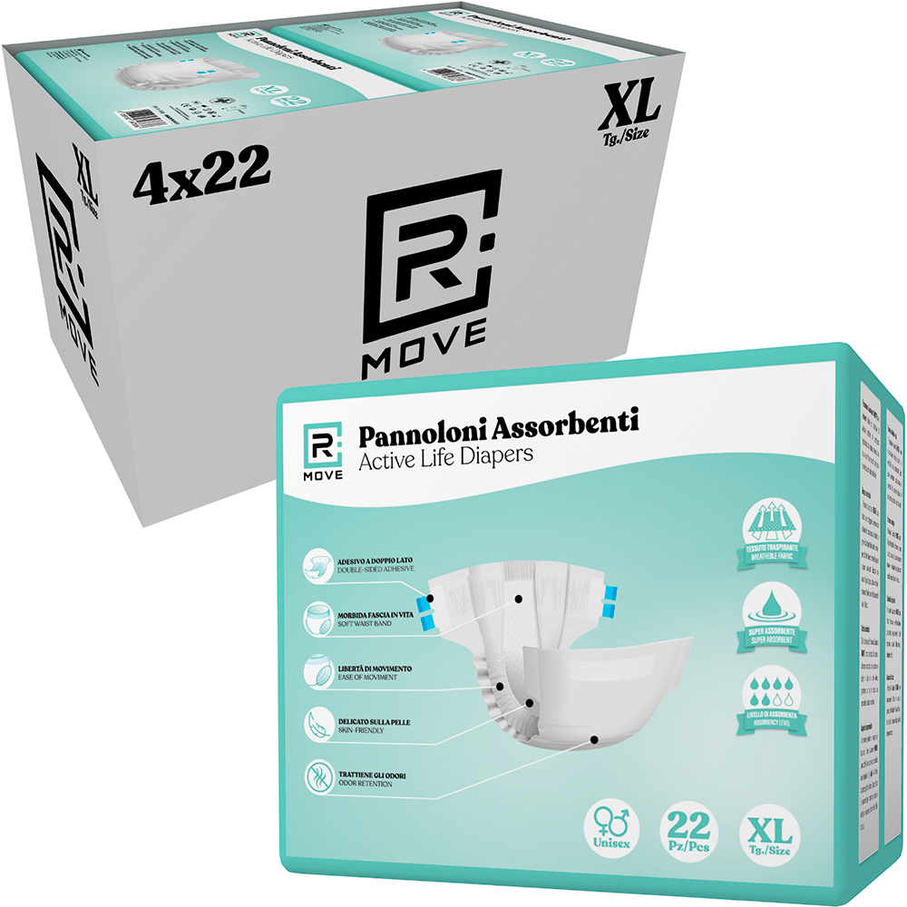 Pannoloni Assorbenti RMove - XL - 88 pz - Active Life Diapers - 4 confezioni da 22 pannoloni