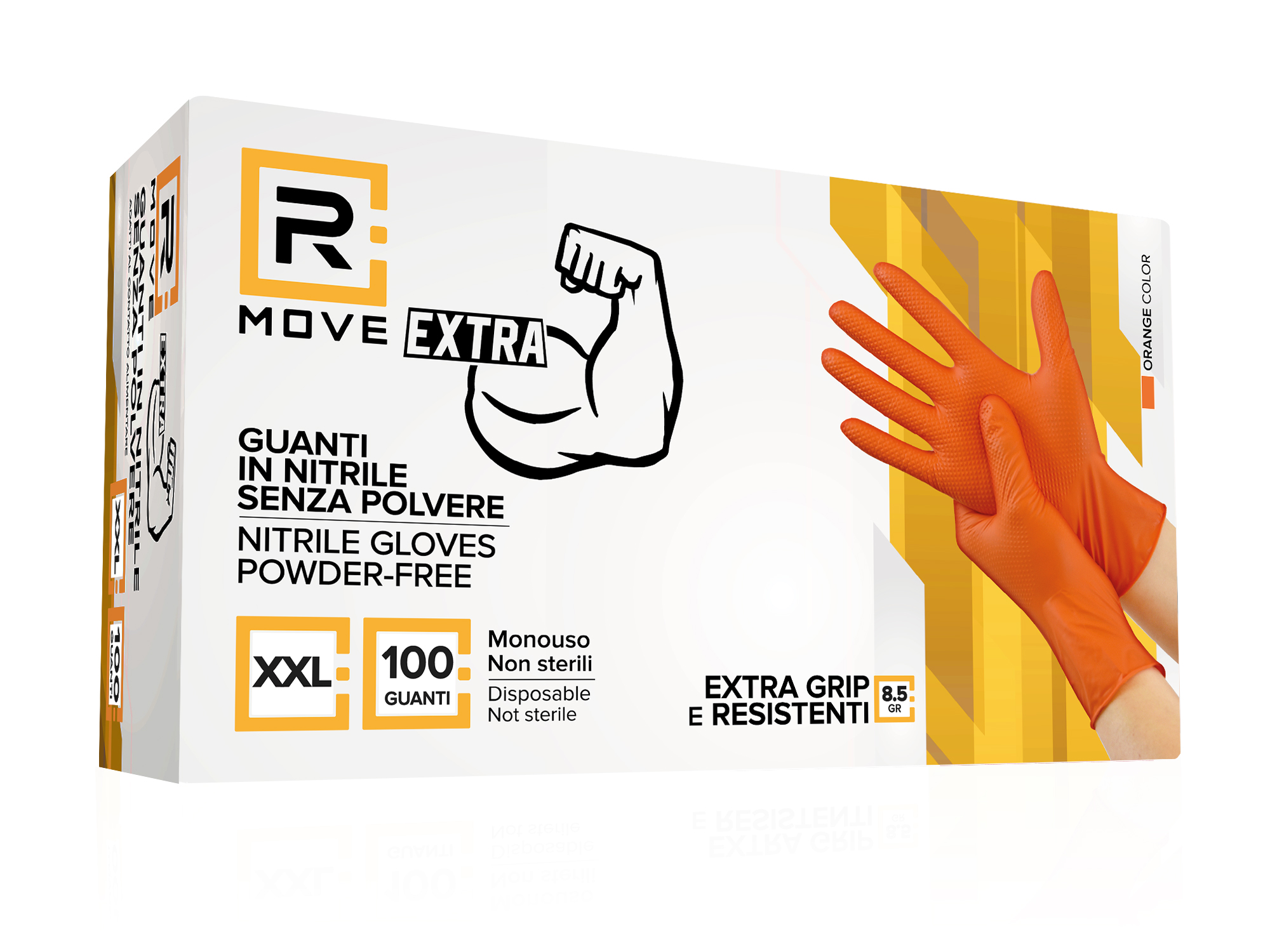 Guanti Nitrile Arancione da Lavoro RMove 8,5 g - XXL - Senza polvere - 100 pz
